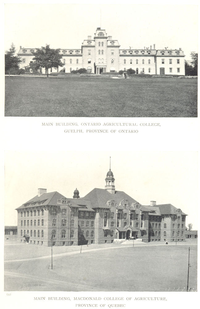 CANADA FARM COLLEGES. College, Guelph; Macdonald College, QC 1912 old print